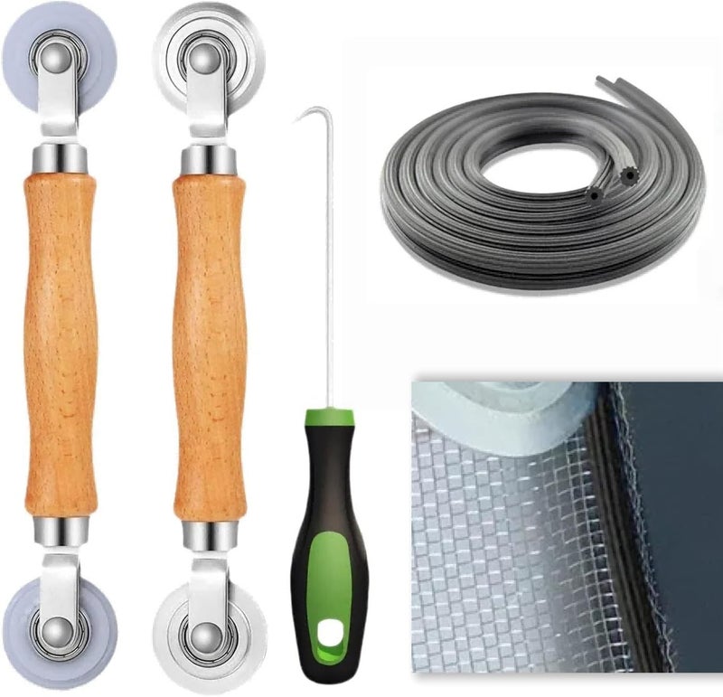 Laoha Screen Repair Tool Kit – Includes 2 Types of Screen Roller Tools, 32ft Screen Retainer Spline, and Spline Removal Hook – 4-in-1 Window & Door Mesh Installation Set - Image 1